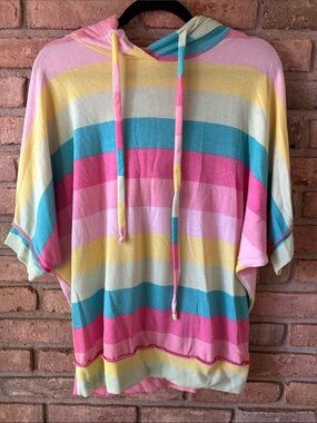 Striped Pastel Hoodie Top - Pink, Yellow & Blue